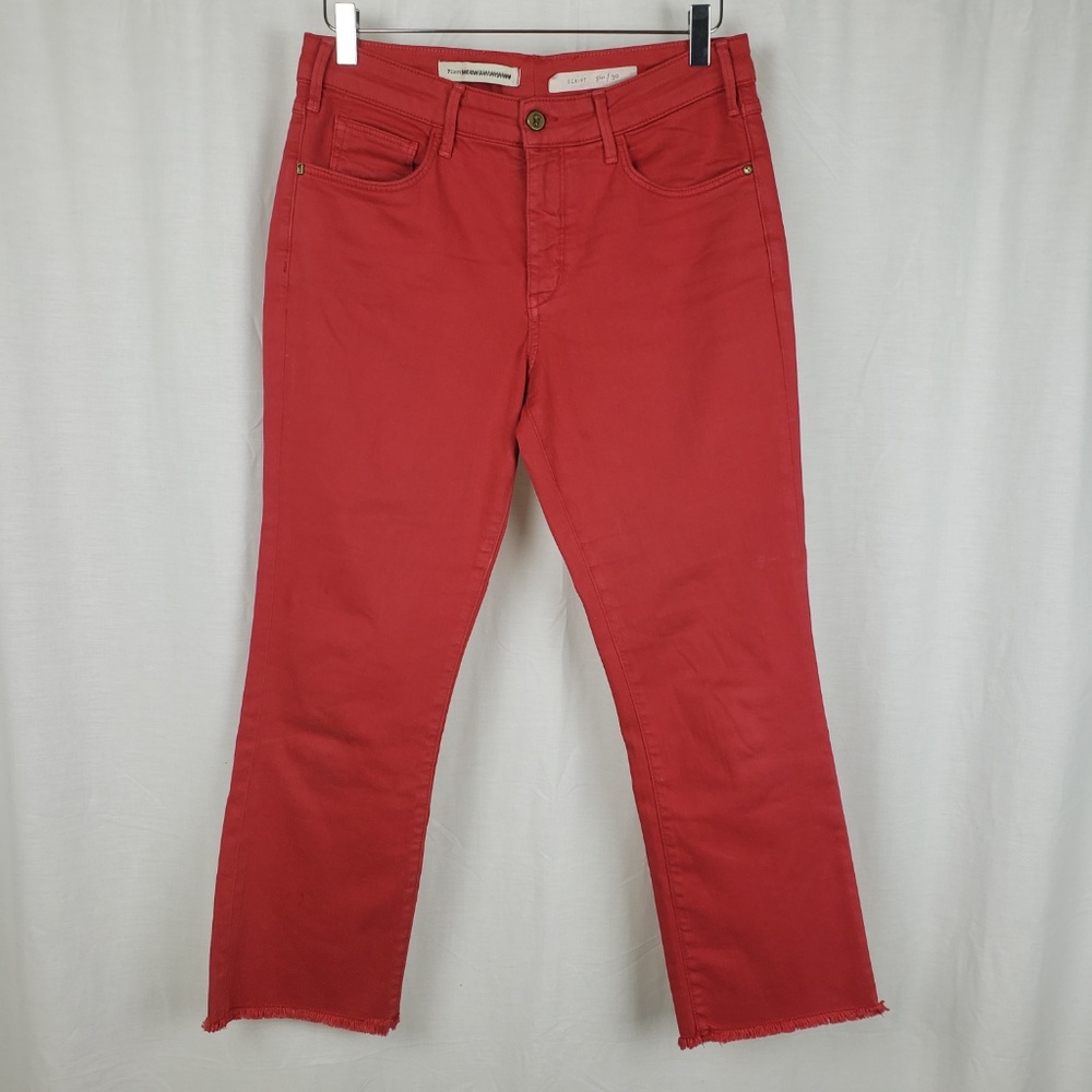 Pilcro Letterpress Script Red Raw Hem Crop Jeans - Picture 1 of 8